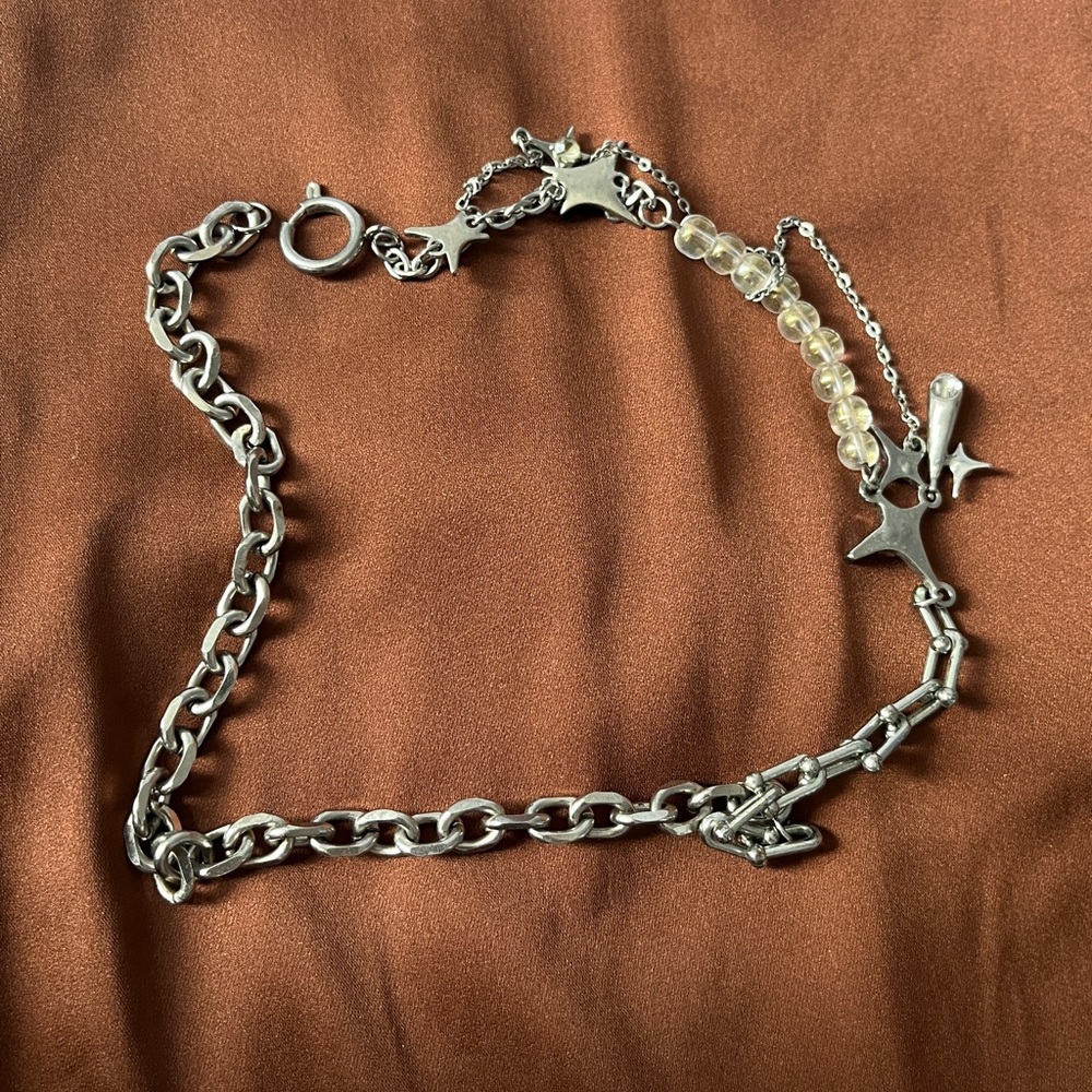 Silver Chain Necklace with Star Accents